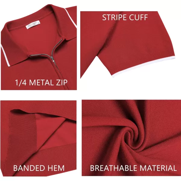 COOFANDY Men's Zipper Polo Shirt Casual Knit Short Sleeve Polo T Shirt Classic Fit Shirts