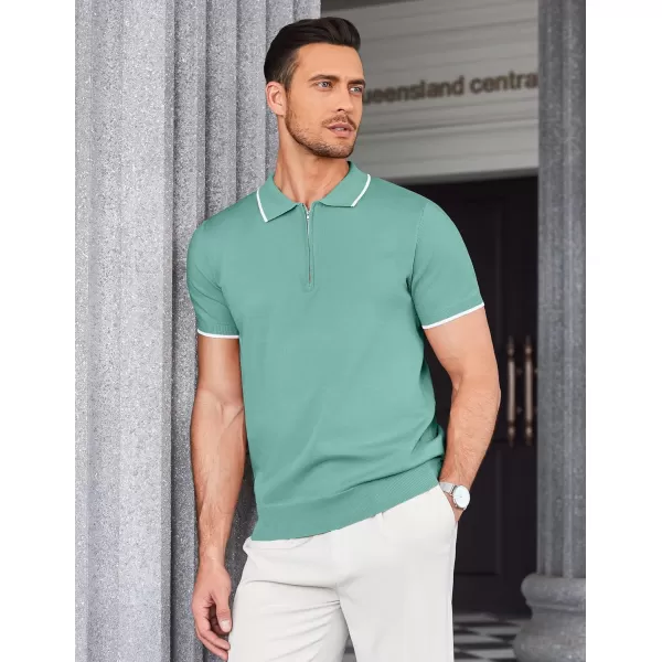COOFANDY Men's Zipper Polo Shirt Casual Knit Short Sleeve Polo T Shirt Classic Fit Shirts