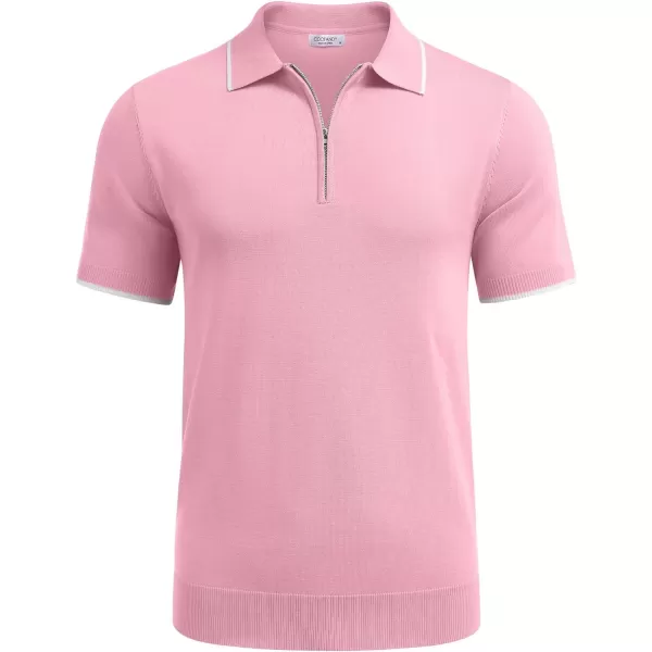 COOFANDY Men's Zipper Polo Shirt Casual Knit Short Sleeve Polo T Shirt Classic Fit Shirts