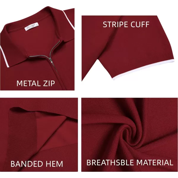 COOFANDY Men's Zipper Polo Shirt Casual Knit Short Sleeve Polo T Shirt Classic Fit Shirts
