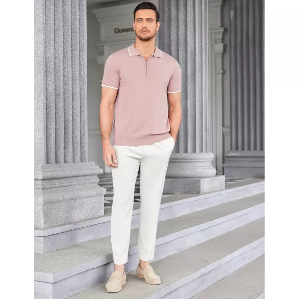 COOFANDY Men's Zipper Polo Shirt Casual Knit Short Sleeve Polo T Shirt Classic Fit Shirts