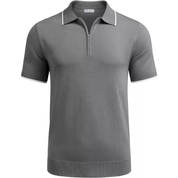 COOFANDY Men's Zipper Polo Shirt Casual Knit Short Sleeve Polo T Shirt Classic Fit Shirts