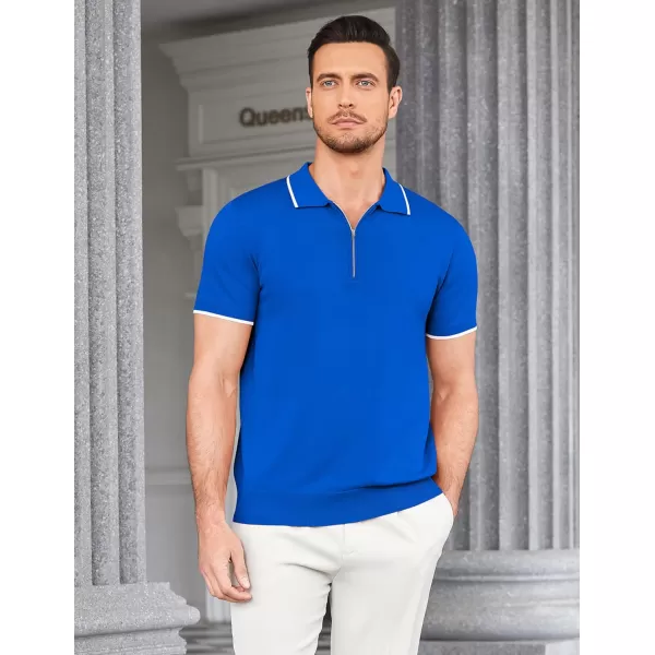 COOFANDY Men's Zipper Polo Shirt Casual Knit Short Sleeve Polo T Shirt Classic Fit Shirts