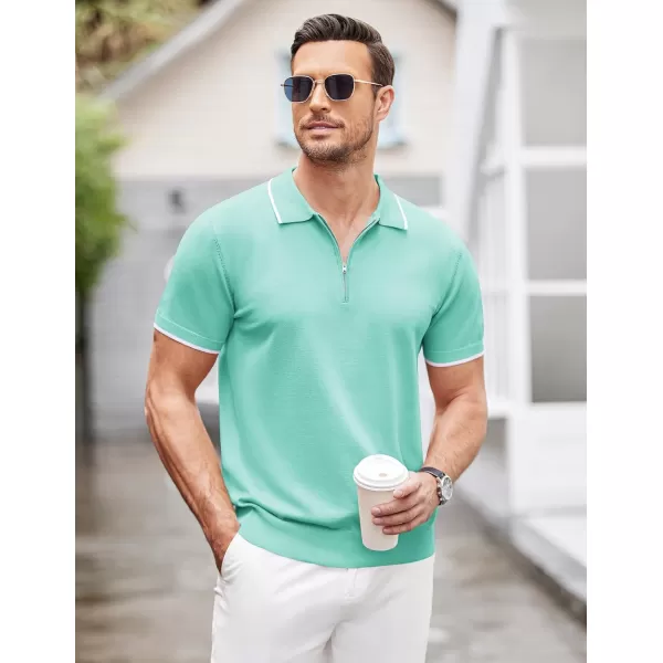 COOFANDY Men's Zipper Polo Shirt Casual Knit Short Sleeve Polo T Shirt Classic Fit Shirts