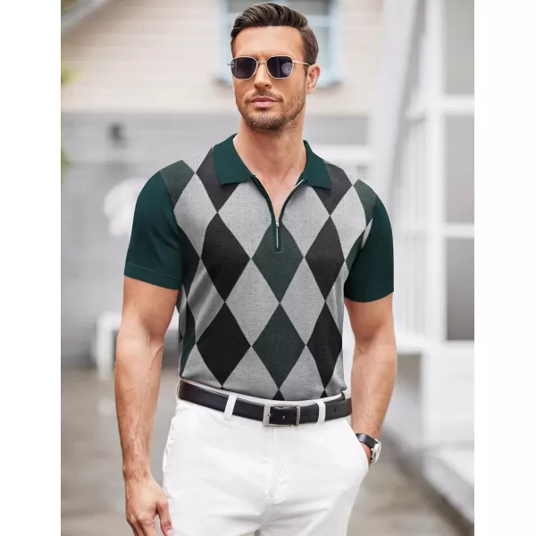 COOFANDY Men's Zipper Polo Shirt Casual Knit Short Sleeve Polo T Shirt Classic Fit Shirts