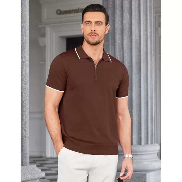COOFANDY Men's Zipper Polo Shirt Casual Knit Short Sleeve Polo T Shirt Classic Fit Shirts