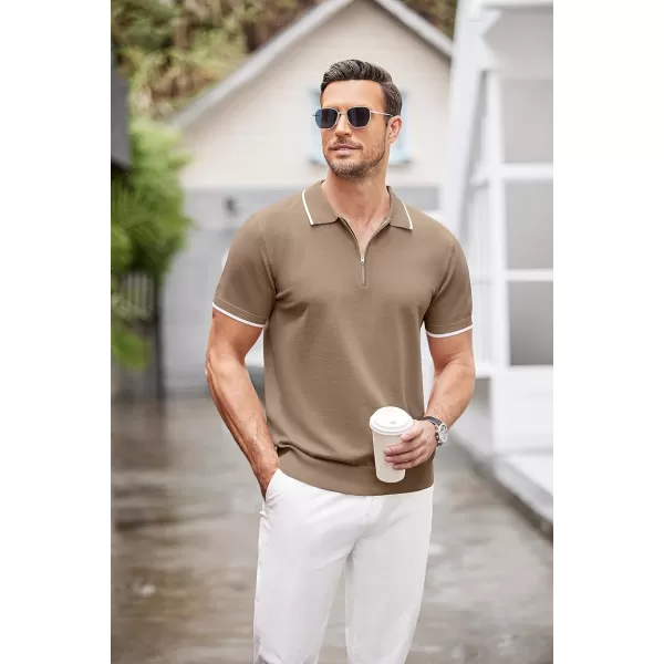 COOFANDY Men's Zipper Polo Shirt Casual Knit Short Sleeve Polo T Shirt Classic Fit Shirts