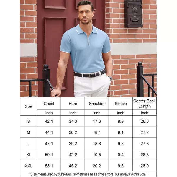 COOFANDY Men's Zipper Polo Shirt Casual Knit Short Sleeve Polo T Shirt Classic Fit Shirts