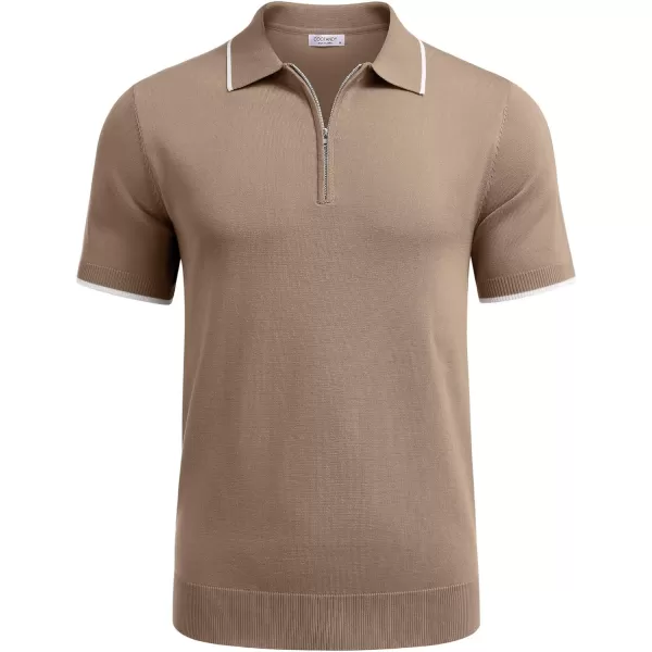 COOFANDY Men's Zipper Polo Shirt Casual Knit Short Sleeve Polo T Shirt Classic Fit Shirts