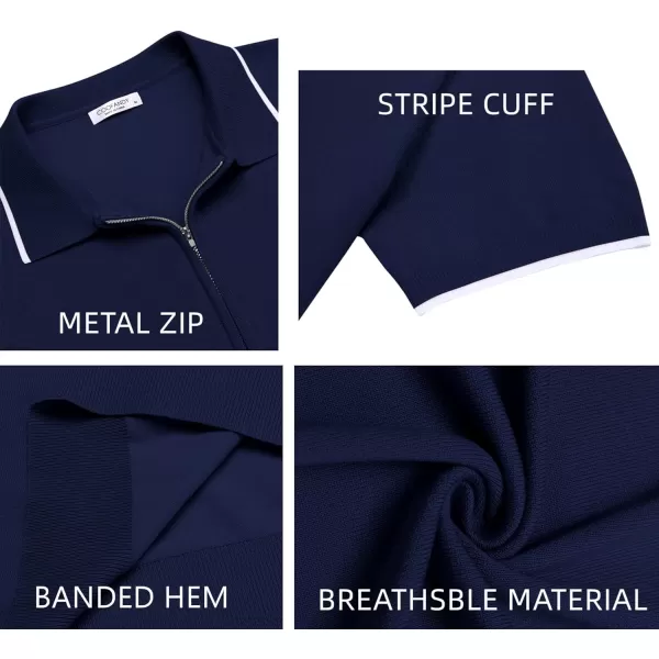 COOFANDY Men's Zipper Polo Shirt Casual Knit Short Sleeve Polo T Shirt Classic Fit Shirts