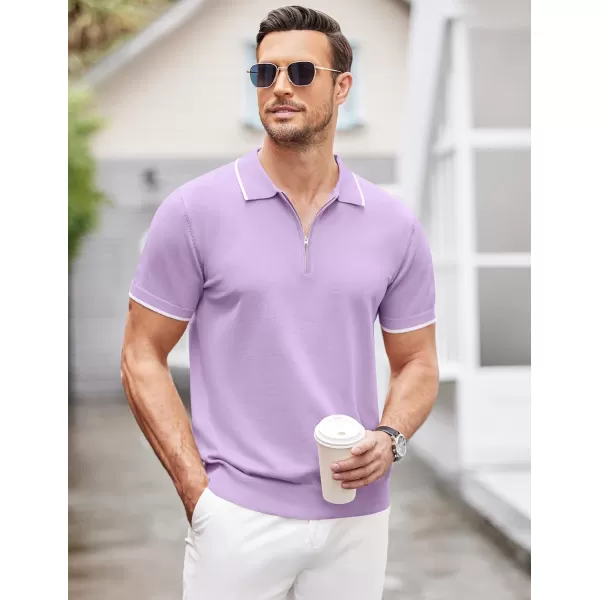 COOFANDY Men's Zipper Polo Shirt Casual Knit Short Sleeve Polo T Shirt Classic Fit Shirts