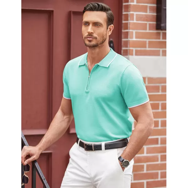 COOFANDY Men's Zipper Polo Shirt Casual Knit Short Sleeve Polo T Shirt Classic Fit Shirts