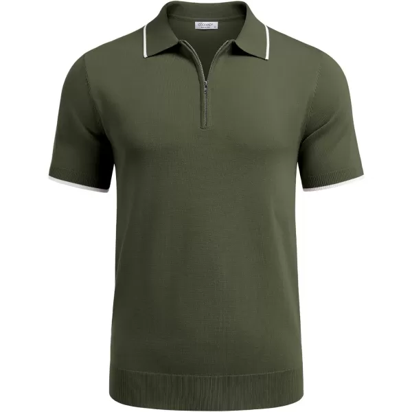 COOFANDY Men's Zipper Polo Shirt Casual Knit Short Sleeve Polo T Shirt Classic Fit Shirts