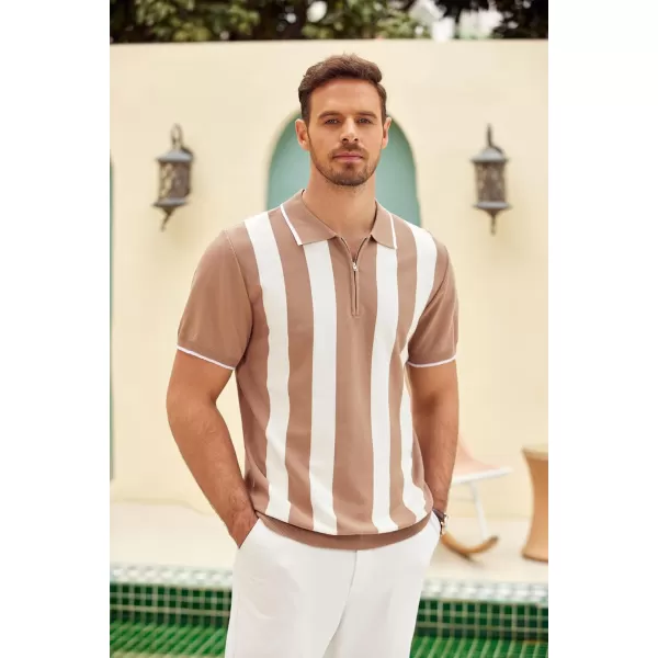 COOFANDY Men's Zipper Polo Shirt Casual Knit Short Sleeve Polo T Shirt Classic Fit Shirts