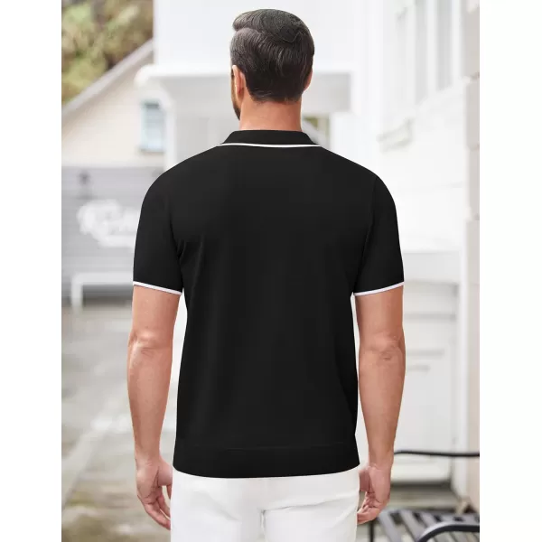 COOFANDY Men's Zipper Polo Shirt Casual Knit Short Sleeve Polo T Shirt Classic Fit Shirts