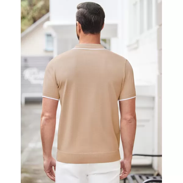 COOFANDY Men's Zipper Polo Shirt Casual Knit Short Sleeve Polo T Shirt Classic Fit Shirts