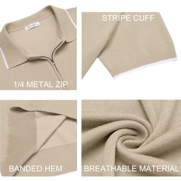 COOFANDY Men's Zipper Polo Shirt Casual Knit Short Sleeve Polo T Shirt Classic Fit Shirts