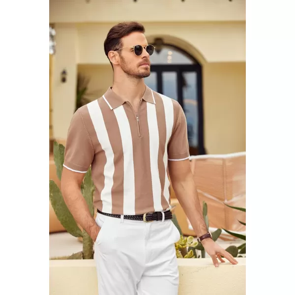 COOFANDY Men's Zipper Polo Shirt Casual Knit Short Sleeve Polo T Shirt Classic Fit Shirts