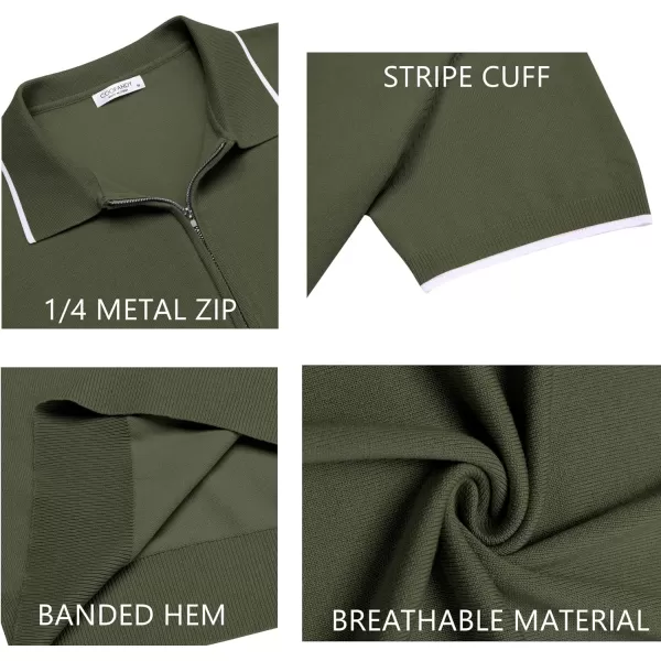 COOFANDY Men's Zipper Polo Shirt Casual Knit Short Sleeve Polo T Shirt Classic Fit Shirts