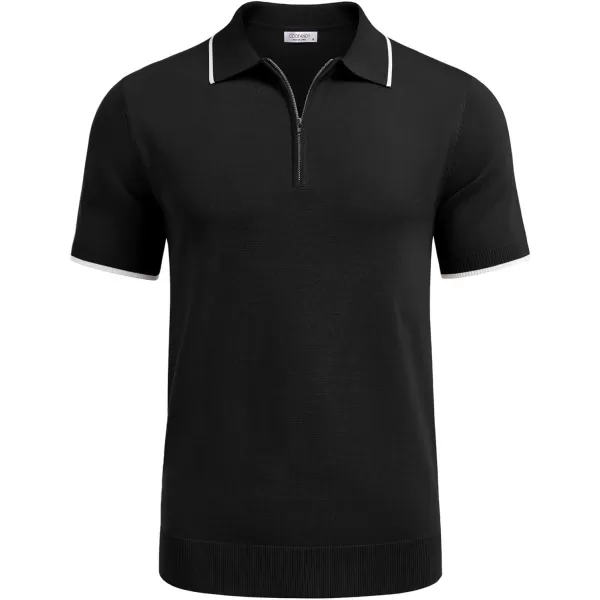 COOFANDY Men's Zipper Polo Shirt Casual Knit Short Sleeve Polo T Shirt Classic Fit Shirts