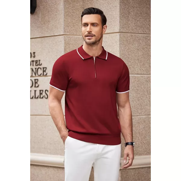 COOFANDY Men's Zipper Polo Shirt Casual Knit Short Sleeve Polo T Shirt Classic Fit Shirts