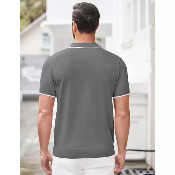 COOFANDY Men's Zipper Polo Shirt Casual Knit Short Sleeve Polo T Shirt Classic Fit Shirts