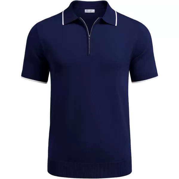 COOFANDY Men's Zipper Polo Shirt Casual Knit Short Sleeve Polo T Shirt Classic Fit Shirts