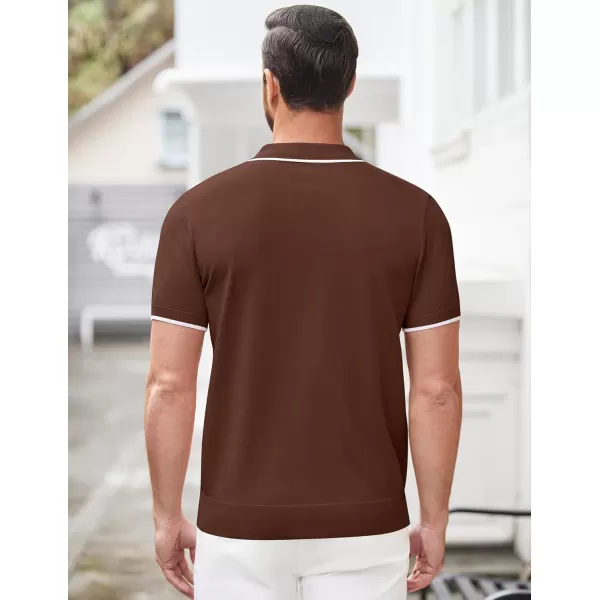 COOFANDY Men's Zipper Polo Shirt Casual Knit Short Sleeve Polo T Shirt Classic Fit Shirts