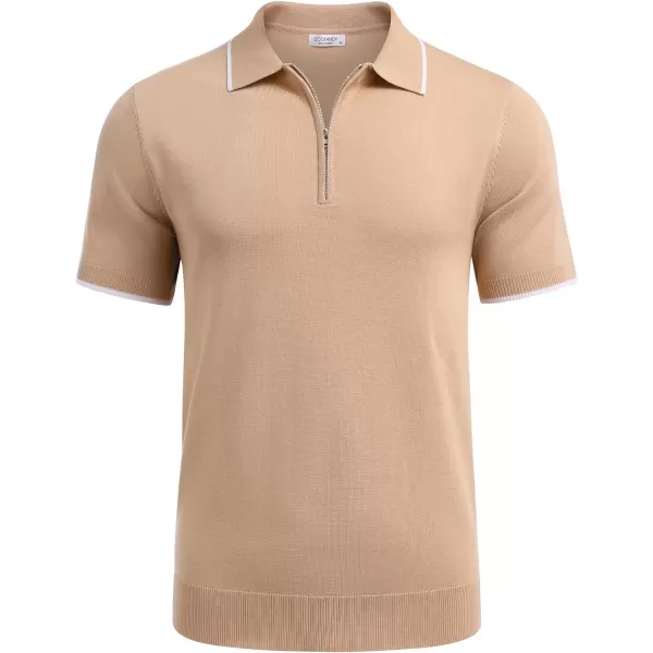 COOFANDY Men's Zipper Polo Shirt Casual Knit Short Sleeve Polo T Shirt Classic Fit Shirts