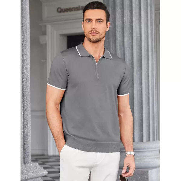 COOFANDY Men's Zipper Polo Shirt Casual Knit Short Sleeve Polo T Shirt Classic Fit Shirts
