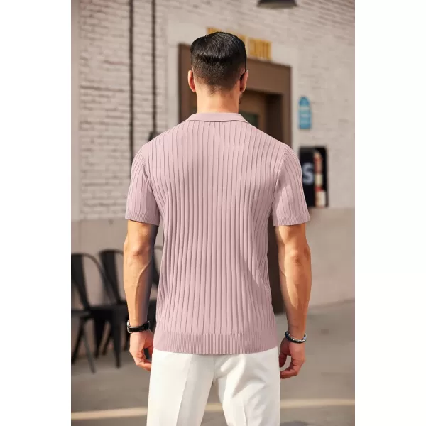 COOFANDY Men's Zipper Polo Shirts Short Sleeve Ribbed Knit Polo T Shirts Fashion Casual Golf Shirts