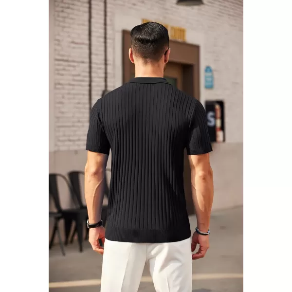 COOFANDY Men's Zipper Polo Shirts Short Sleeve Ribbed Knit Polo T Shirts Fashion Casual Golf Shirts