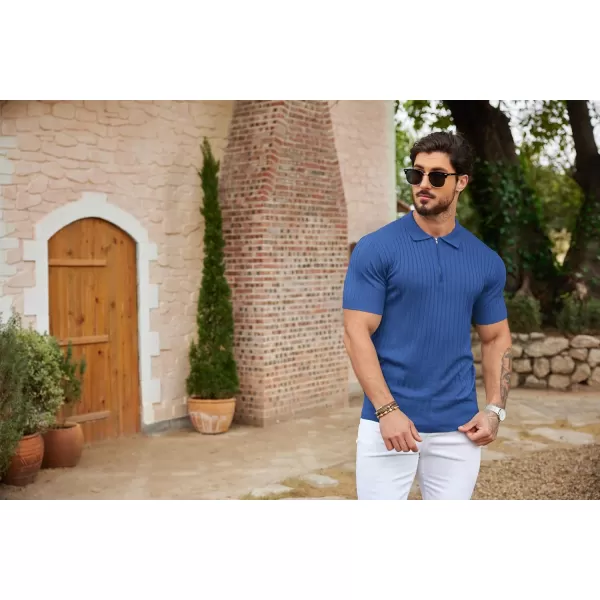 COOFANDY Men's Zipper Polo Shirts Short Sleeve Ribbed Knit Polo T Shirts Fashion Casual Golf Shirts