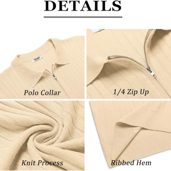 COOFANDY Men's Zipper Polo Shirts Short Sleeve Ribbed Knit Polo T Shirts Fashion Casual Golf Shirts