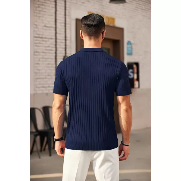 COOFANDY Men's Zipper Polo Shirts Short Sleeve Ribbed Knit Polo T Shirts Fashion Casual Golf Shirts