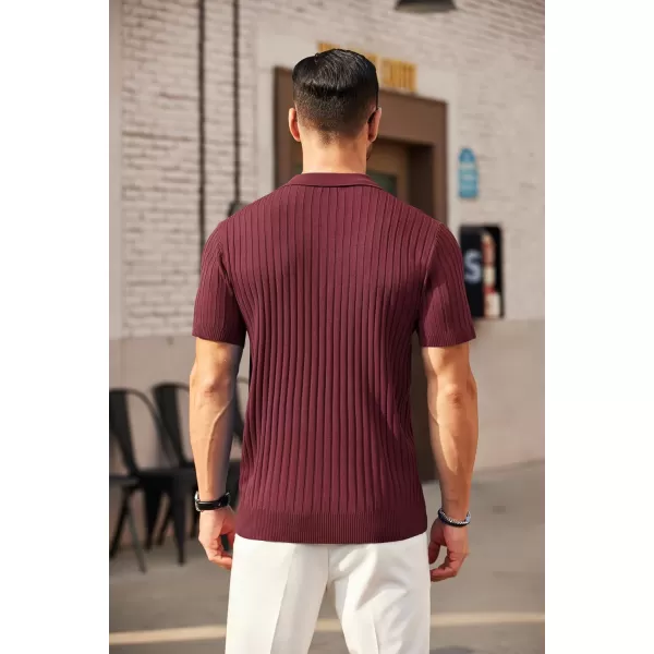 COOFANDY Men's Zipper Polo Shirts Short Sleeve Ribbed Knit Polo T Shirts Fashion Casual Golf Shirts
