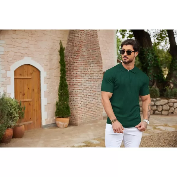 COOFANDY Men's Zipper Polo Shirts Short Sleeve Ribbed Knit Polo T Shirts Fashion Casual Golf Shirts