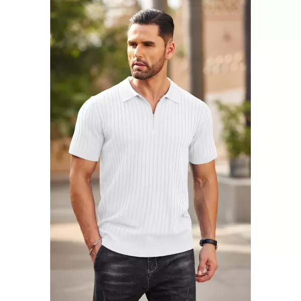 COOFANDY Men's Zipper Polo Shirts Short Sleeve Ribbed Knit Polo T Shirts Fashion Casual Golf Shirts