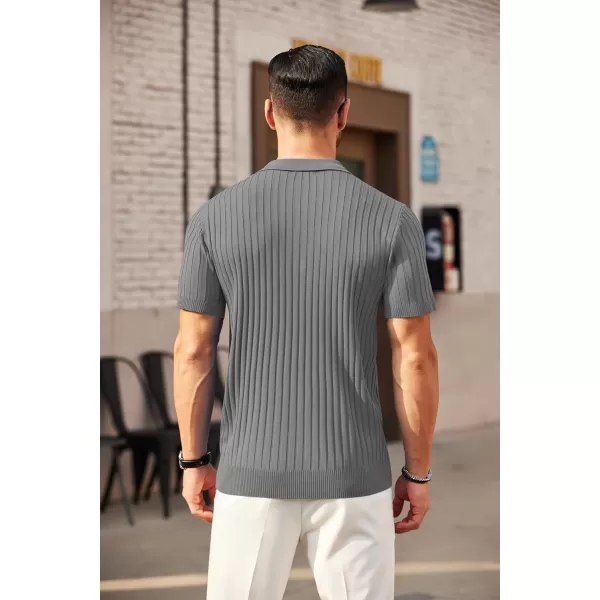 COOFANDY Men's Zipper Polo Shirts Short Sleeve Ribbed Knit Polo T Shirts Fashion Casual Golf Shirts