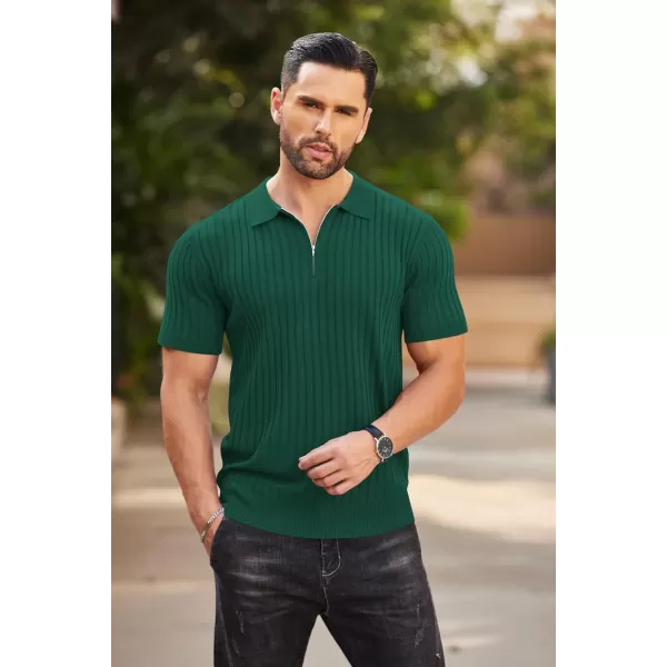 COOFANDY Men's Zipper Polo Shirts Short Sleeve Ribbed Knit Polo T Shirts Fashion Casual Golf Shirts