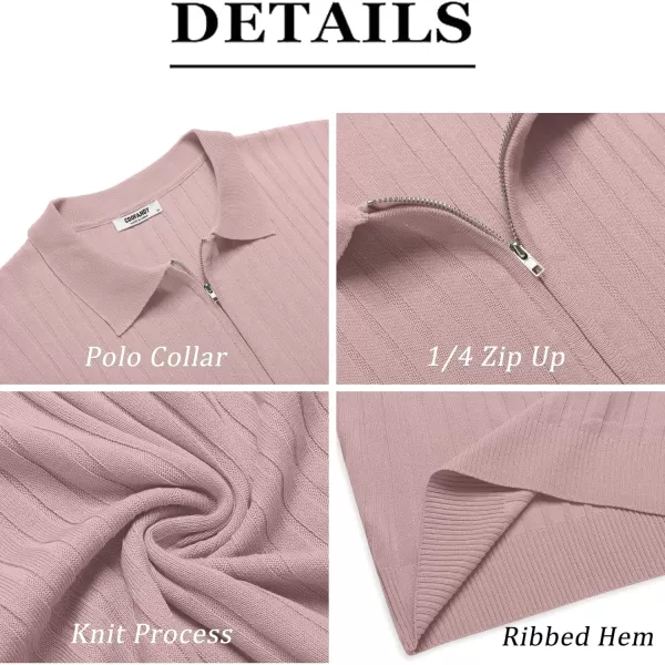 COOFANDY Men's Zipper Polo Shirts Short Sleeve Ribbed Knit Polo T Shirts Fashion Casual Golf Shirts