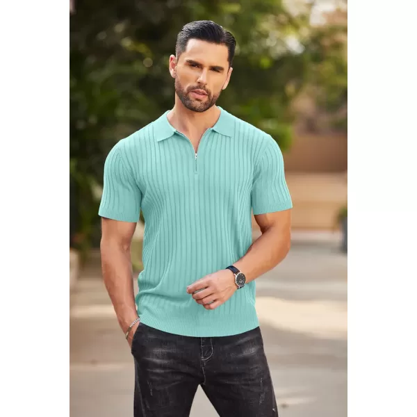 COOFANDY Men's Zipper Polo Shirts Short Sleeve Ribbed Knit Polo T Shirts Fashion Casual Golf Shirts