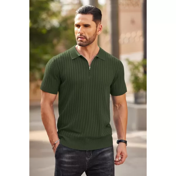 COOFANDY Men's Zipper Polo Shirts Short Sleeve Ribbed Knit Polo T Shirts Fashion Casual Golf Shirts