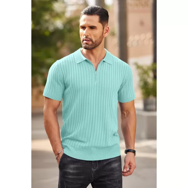 COOFANDY Men's Zipper Polo Shirts Short Sleeve Ribbed Knit Polo T Shirts Fashion Casual Golf Shirts
