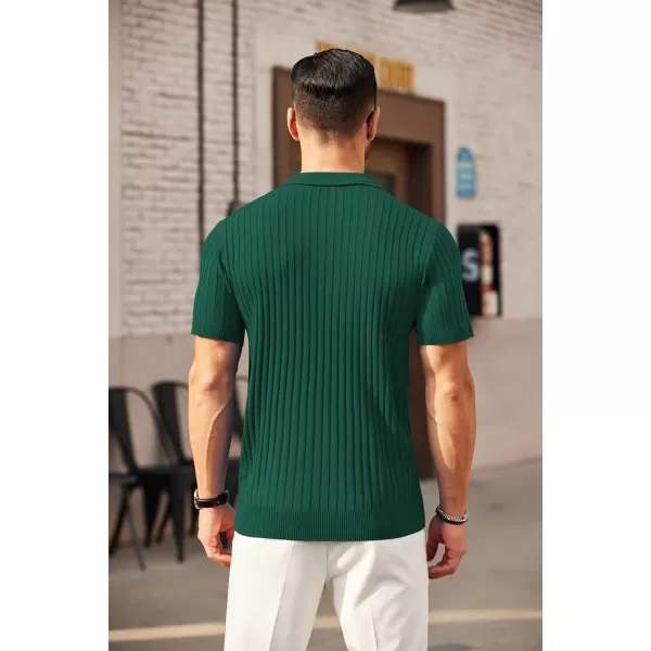 COOFANDY Men's Zipper Polo Shirts Short Sleeve Ribbed Knit Polo T Shirts Fashion Casual Golf Shirts