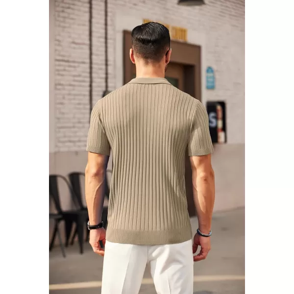 COOFANDY Men's Zipper Polo Shirts Short Sleeve Ribbed Knit Polo T Shirts Fashion Casual Golf Shirts
