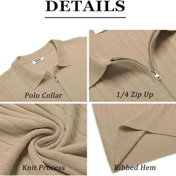COOFANDY Men's Zipper Polo Shirts Short Sleeve Ribbed Knit Polo T Shirts Fashion Casual Golf Shirts