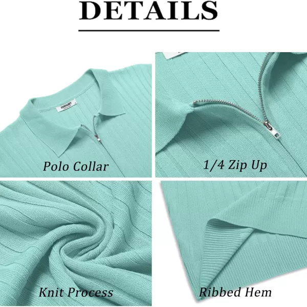 COOFANDY Men's Zipper Polo Shirts Short Sleeve Ribbed Knit Polo T Shirts Fashion Casual Golf Shirts