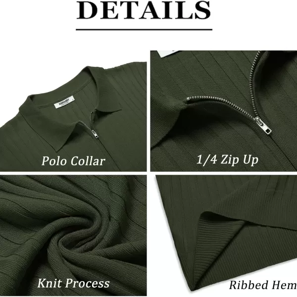 COOFANDY Men's Zipper Polo Shirts Short Sleeve Ribbed Knit Polo T Shirts Fashion Casual Golf Shirts