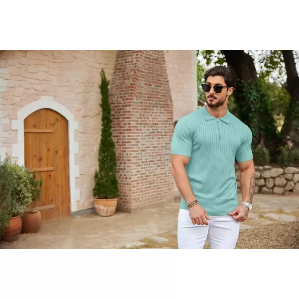COOFANDY Men's Zipper Polo Shirts Short Sleeve Ribbed Knit Polo T Shirts Fashion Casual Golf Shirts